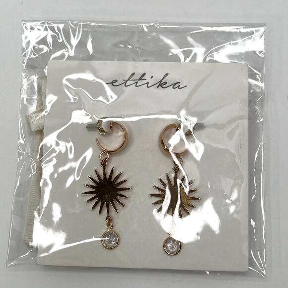 Ettika Fashion Jewelry Gold Rhinestone Sun Dangle Pierced Earrings GTE1834 NWT - Picture 3 of 4